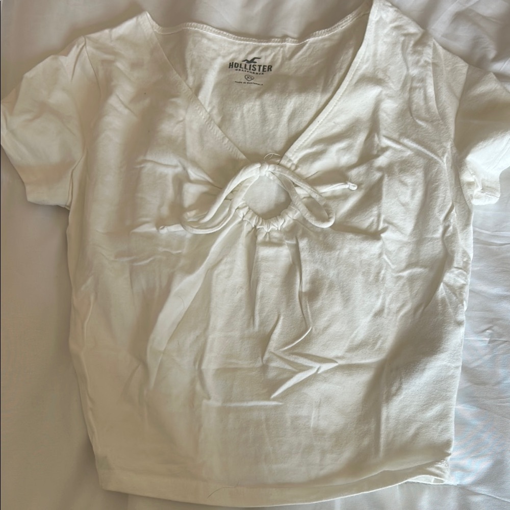 Hollister White Short Sleeve Top with Tie center